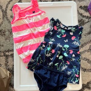 Carter's Dark Blue Floral Baby Outfit and Pink and White striped Romper